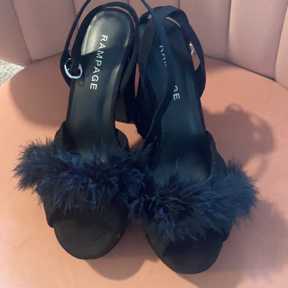 Faux Black Fur Heels